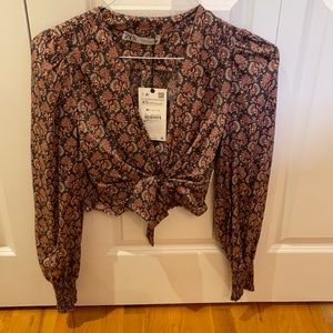 Zara Floral Crop Tie Top